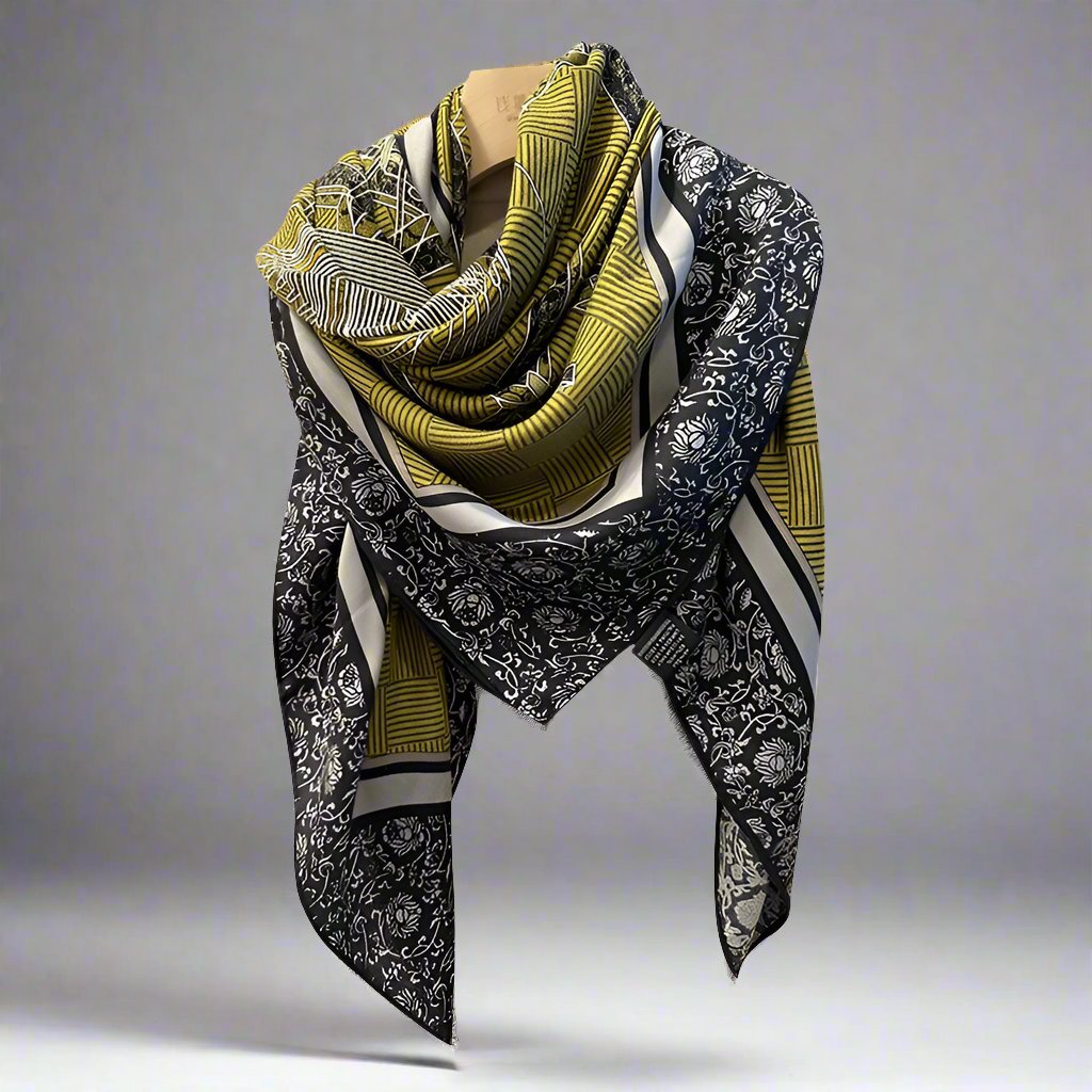 Gray-green loom silk wool scarf