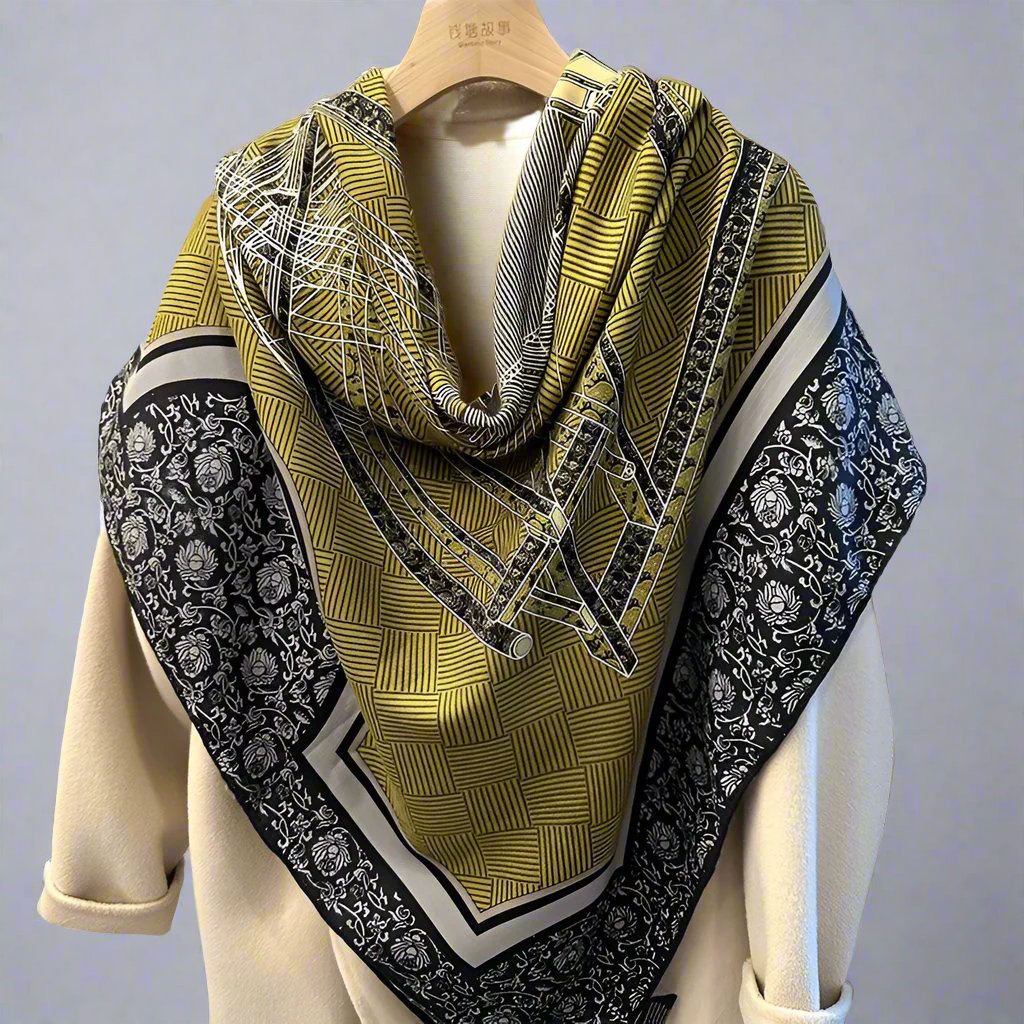 Gray-green loom silk wool scarf