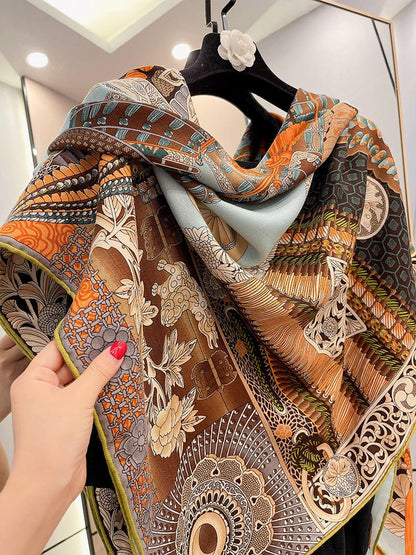 Armored samurai! Elegant and fashionable temperament! women's silk wool square scarf silk wool scarf office shawl