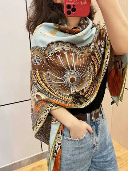 Armored samurai! Elegant and fashionable temperament! women's silk wool square scarf silk wool scarf office shawl