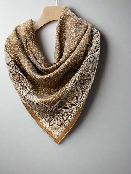 Luxury cappuccino healing momme twill sand washed silk scarf