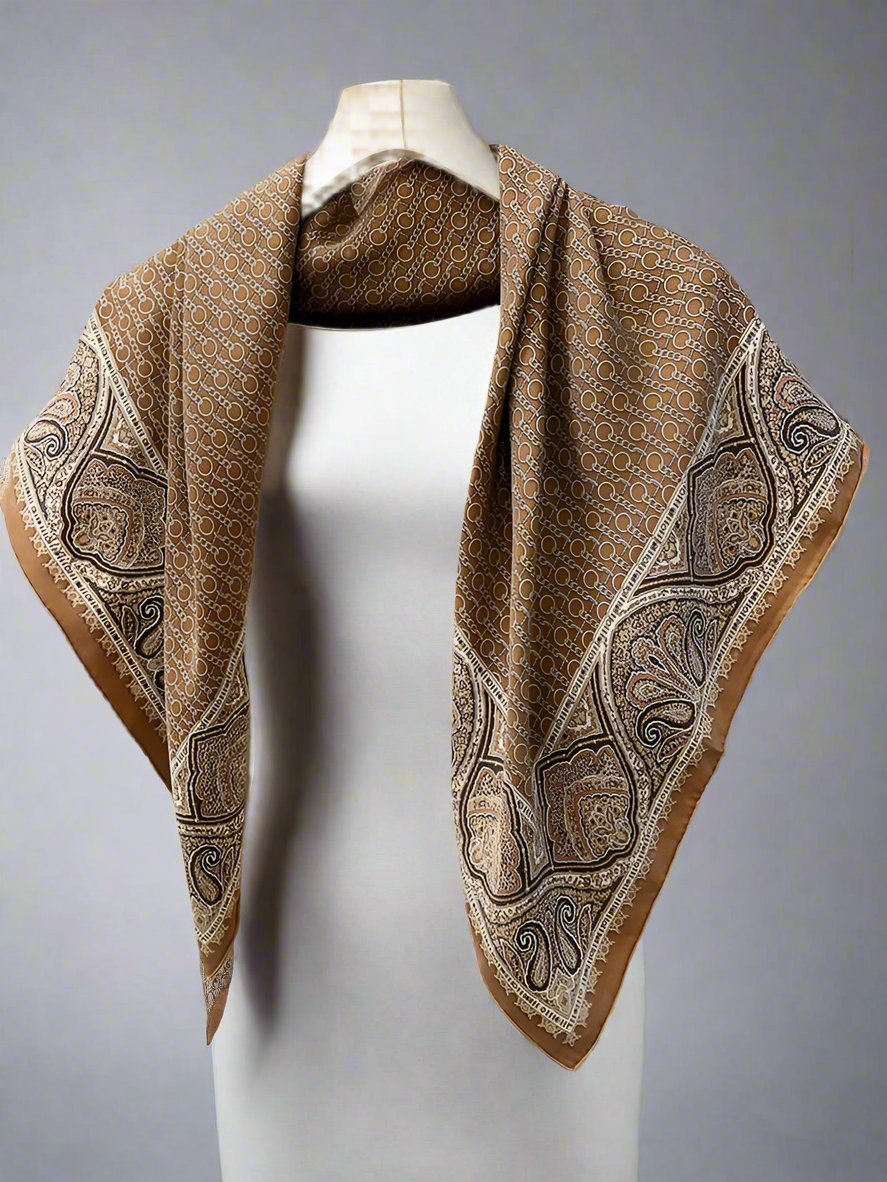 Luxury cappuccino healing momme twill sand washed silk scarf