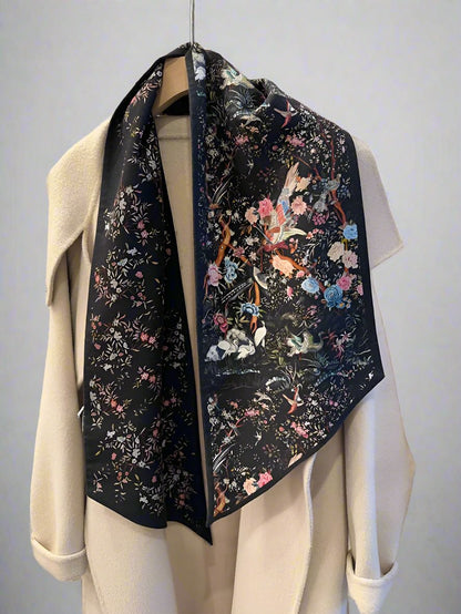 Flower jungle Double-layer double-sided silk wool scarf women ribbon scarf