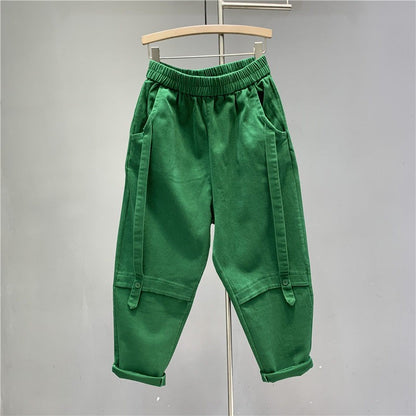 Green denim pants for women high waisted