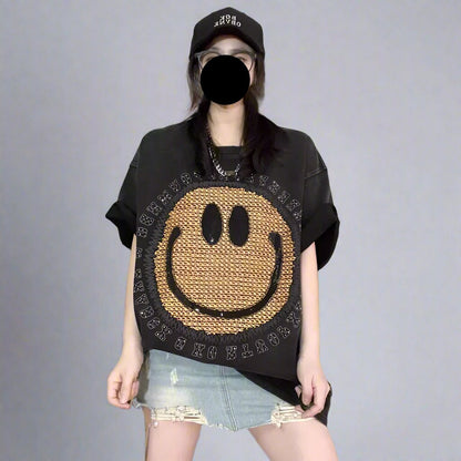 Catties nostalgic smiley letter print T-shirt women top