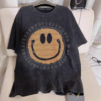 Catties nostalgic smiley letter print T-shirt women top