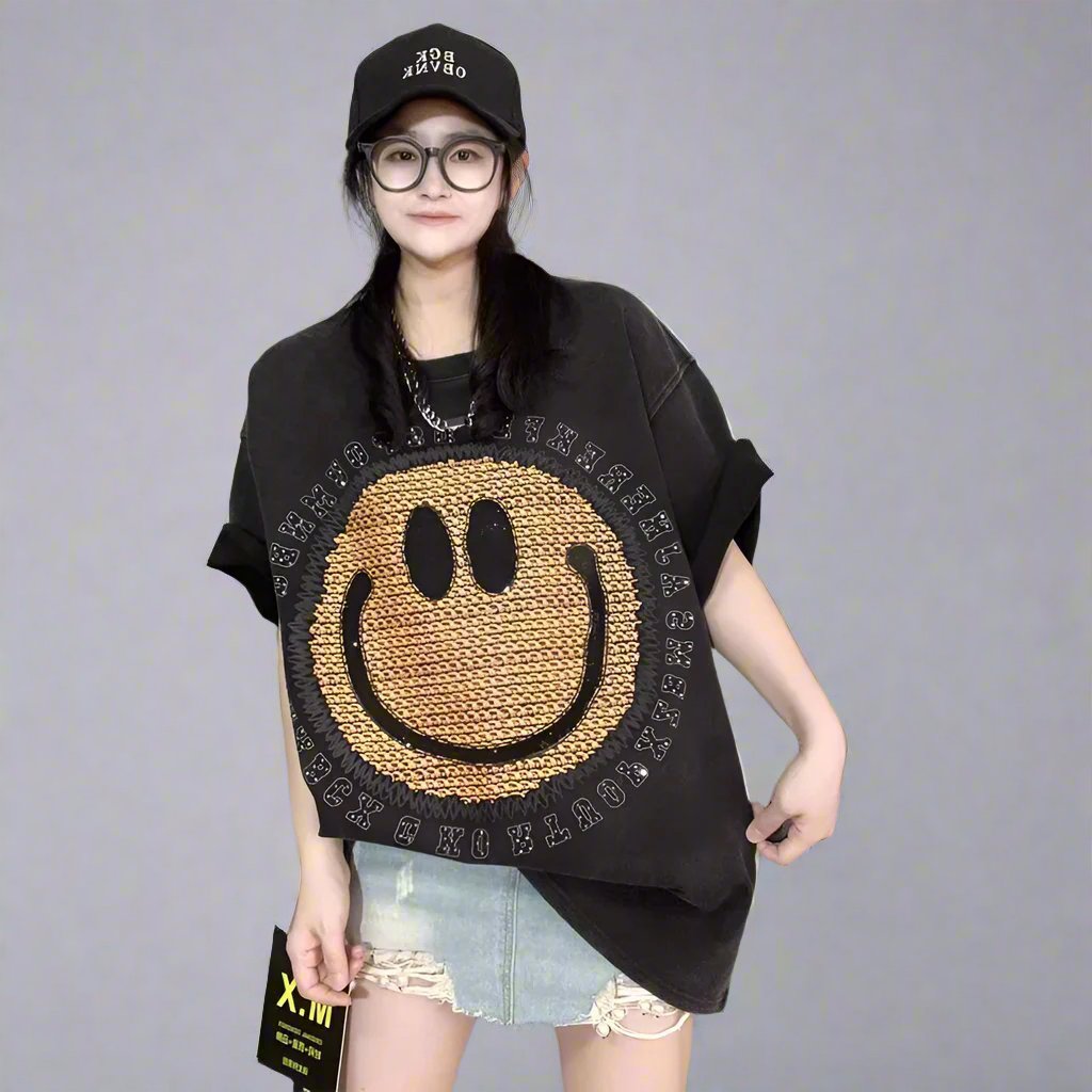 Catties nostalgic smiley letter print T-shirt women top