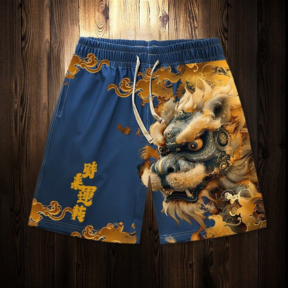 Lion-awakening fortune-bringing shorts for men, large size beach pants