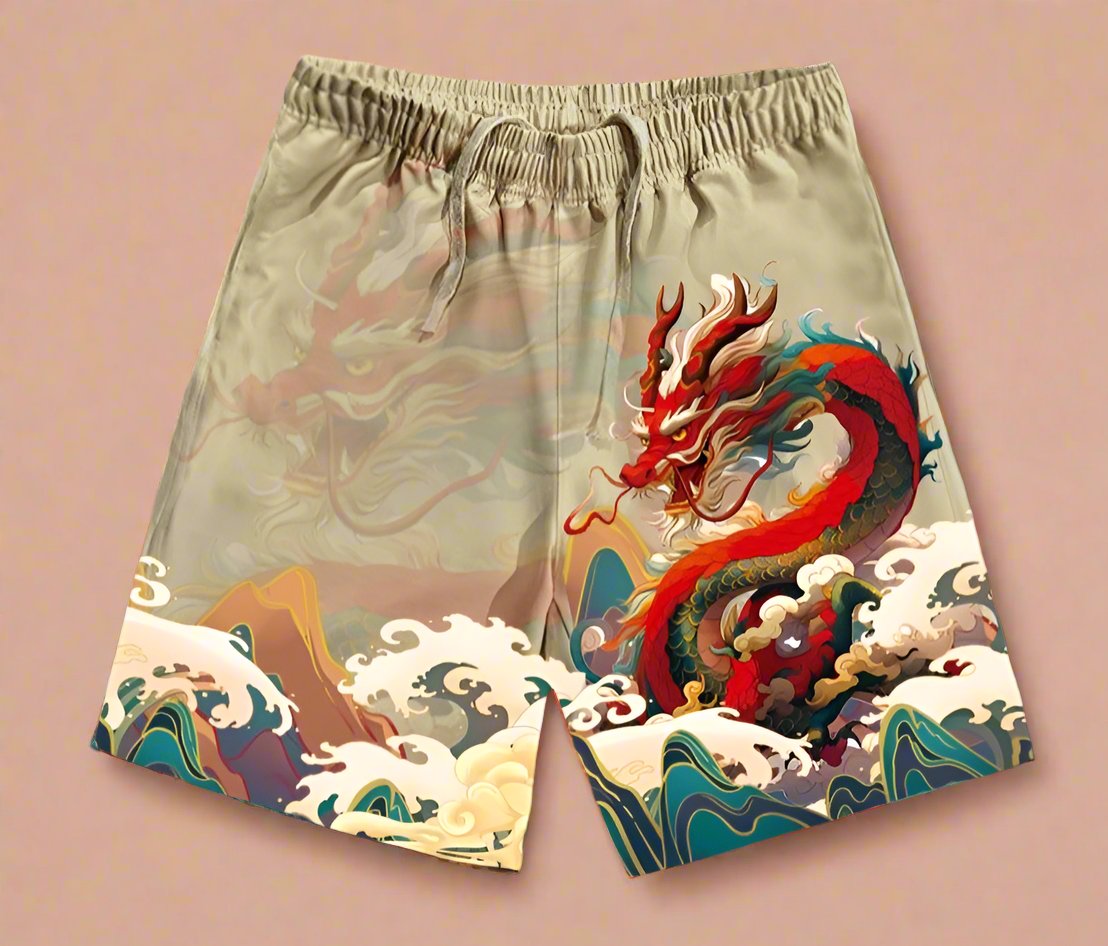 Men shorts printed beach pants large size summer loose straight