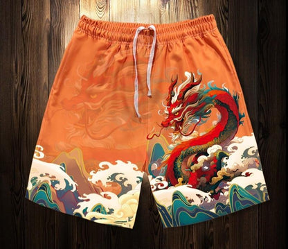 Men shorts printed beach pants large size summer loose straight