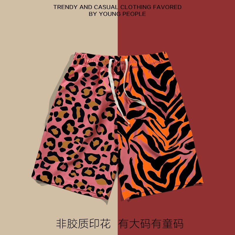 Leopard print dopamine men casual loose shorts beach pants