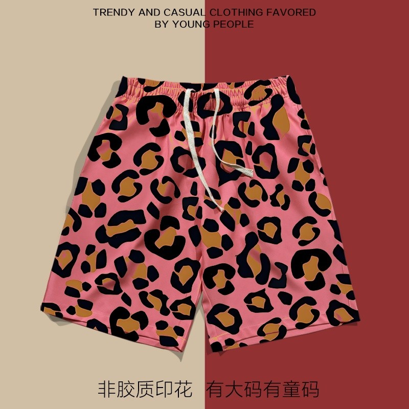 Leopard print dopamine men casual loose shorts beach pants