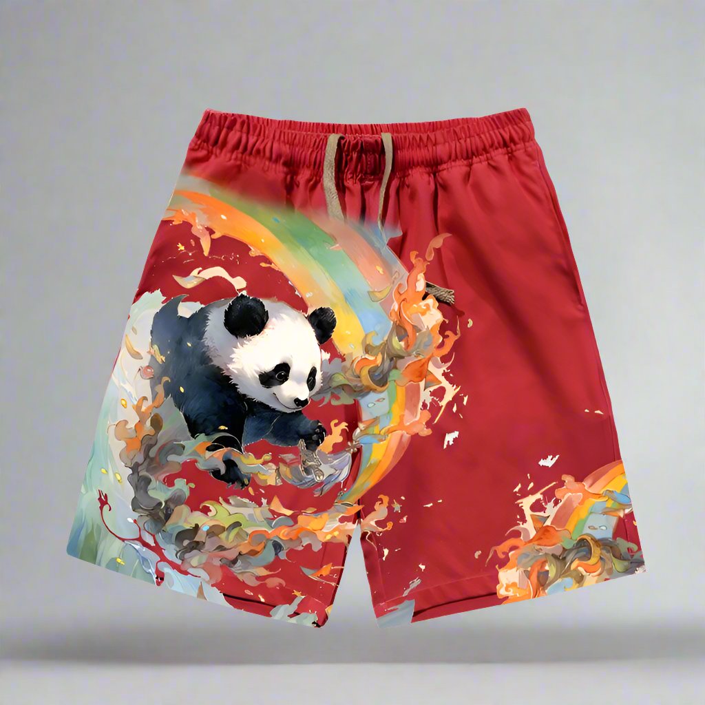 Color splash panda men summer loose beach shorts pant