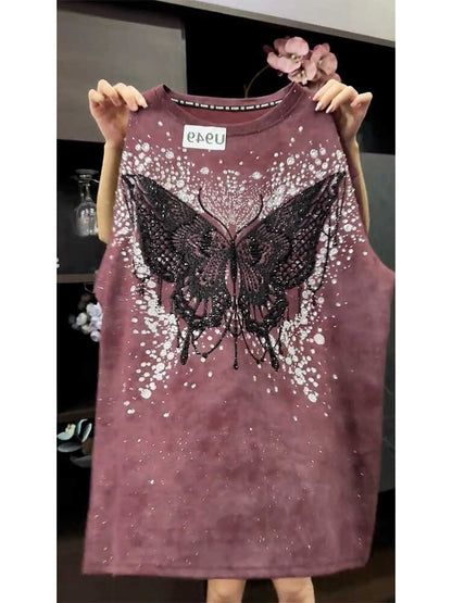 Heavy stitching butterfly T-shirt cotton luxury women top