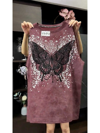 Heavy stitching butterfly T-shirt cotton luxury women top