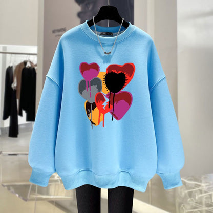 Milk tea color round neck sweatshirt women loose mid-length top