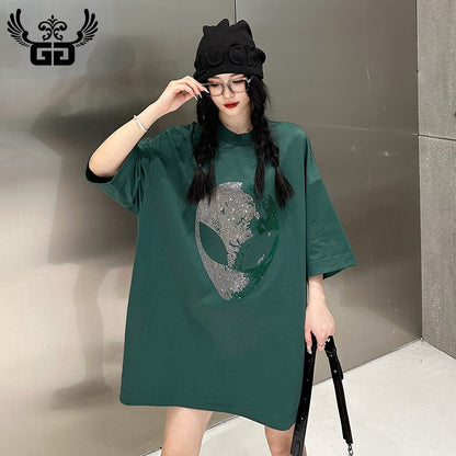 Unisex mid-length T-skirt rock loose T-shirt summer top