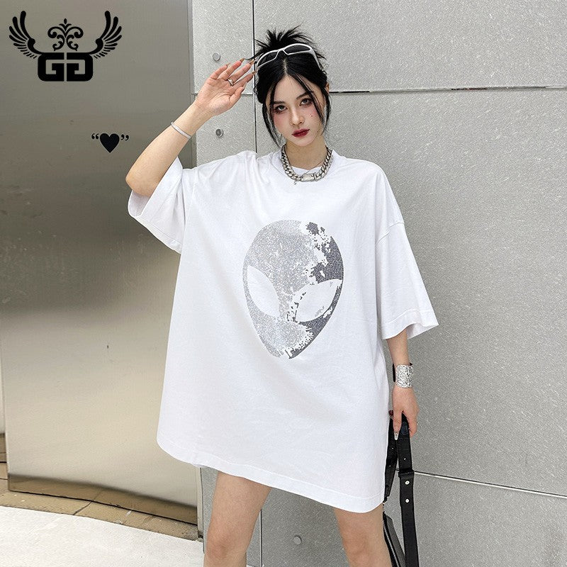 Unisex mid-length T-skirt rock loose T-shirt summer top