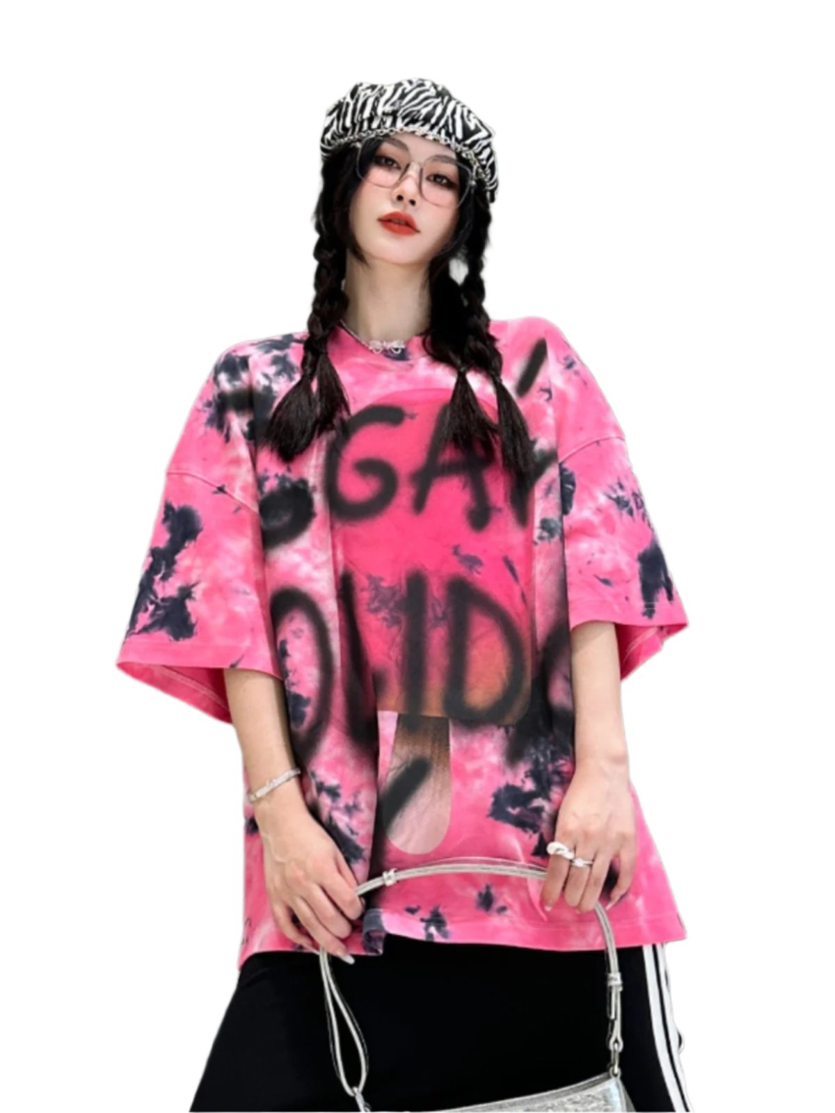 Sommer mädchen tie-dye rosa kurzarm rundhals lose T-shirt top oversize