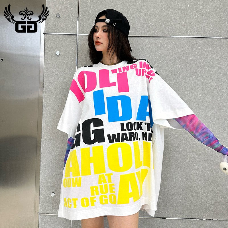 Summer colorful letter large size T-shirt for women light oversize soft skin-friendly trendy t-shirt