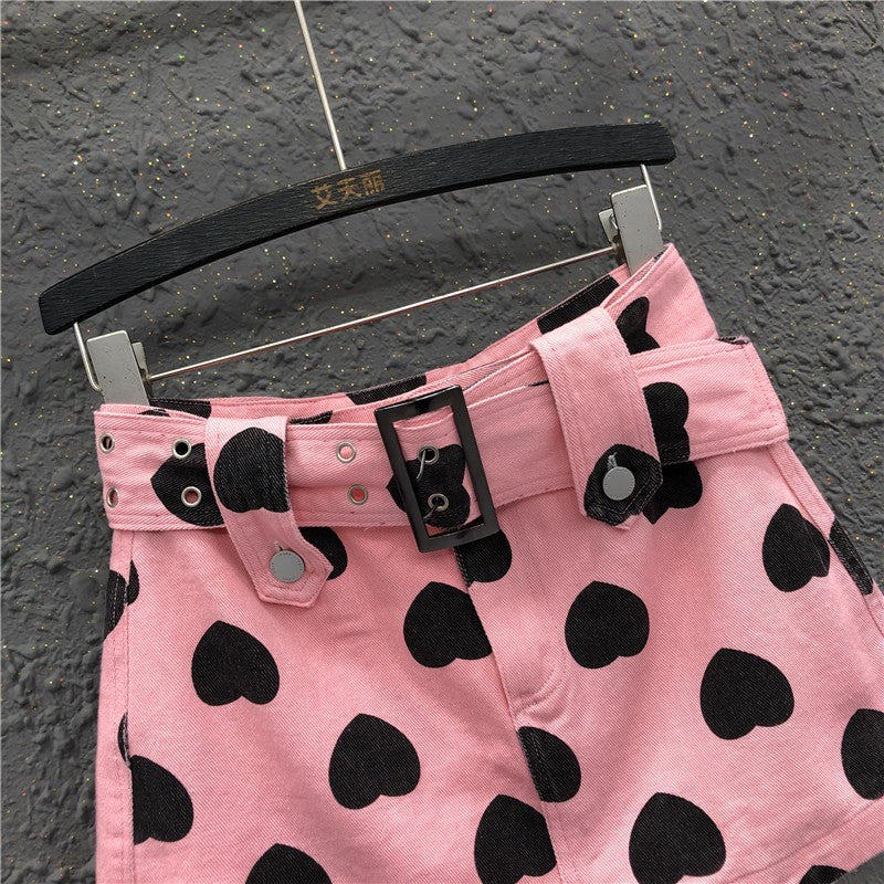 Love Summer Pink Denim Skirt Women's High Waist Shorts Skirt