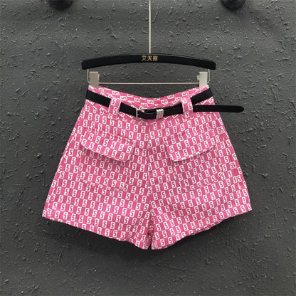 Rose pink denim shorts pant women summer high waist pants