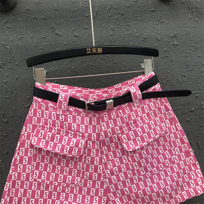 Rose pink denim shorts pant women summer high waist pants