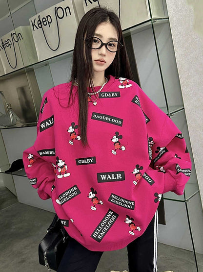 Women oversize loose casual sweater full print one size sweatshirt