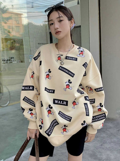 Women oversize loose casual sweater full print one size sweatshirt