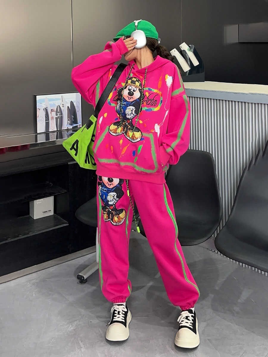 Two-piece hoodies and sweatpants casual oversize sports suit set