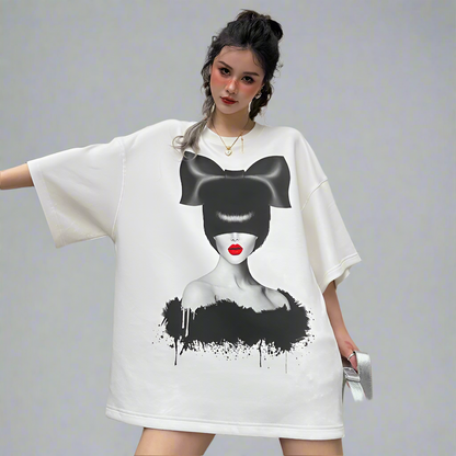 GG high-end 3D printed drop shoulder T-shirt drape loose top