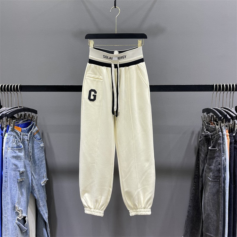 Drawstring high-waist casual sweatpants women's loose fit