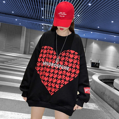 Love print round necked hoodie for women's hoody