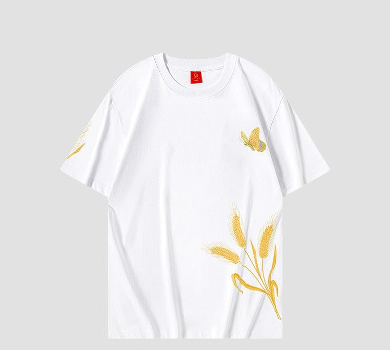 Golden butterfly embroidery short-sleeved T-shirt Unisex