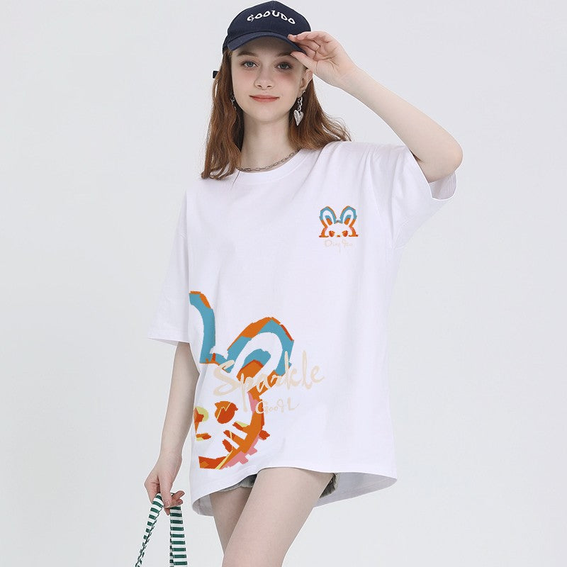 Rabbit short-sleeved T-shirt cotton loose fit