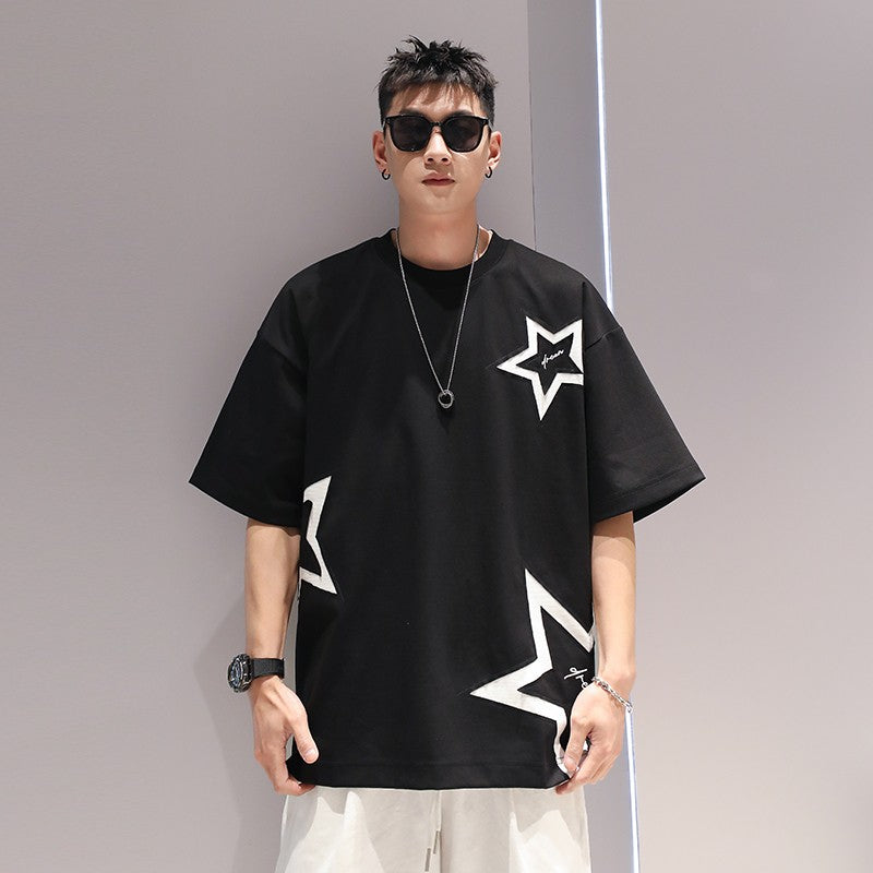 T-shirts five-pointed star simple oversize unisex couple tee