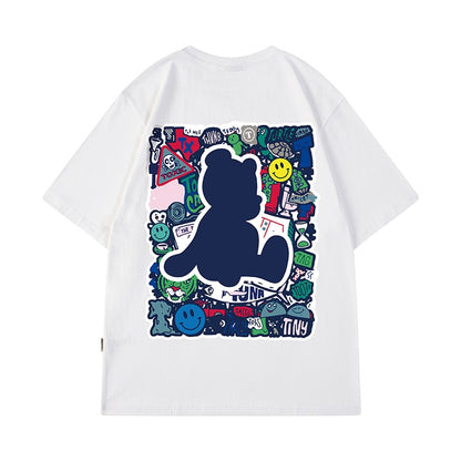 Cartoon bear t-shirt short-sleeved oversize couple half-sleeve