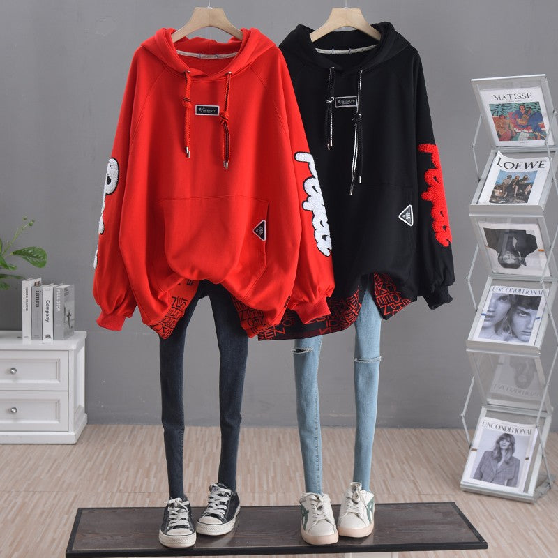 loose large size, lazy, slim, long, hip-covering, hooded, high-end fashion jacket