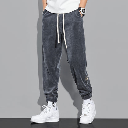 Grey joggers loose fitting ankle ties men's sports pants