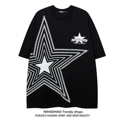 Five-pointed star printed unisex T-shirt couple vintage