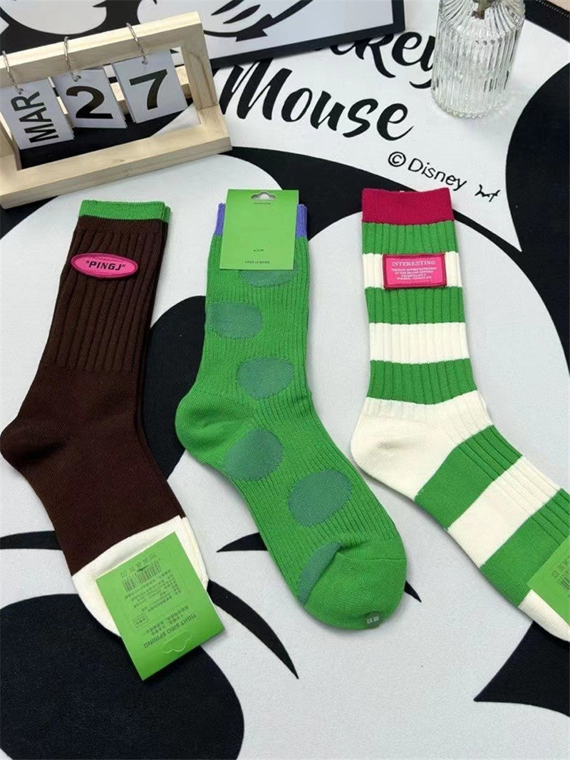 Green coffee color thick cotton thread stockings