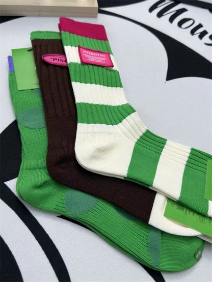 Green coffee color thick cotton thread stockings