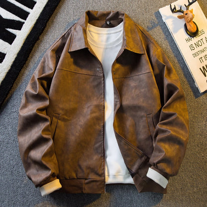 Stylish men suede retro short leather jacket