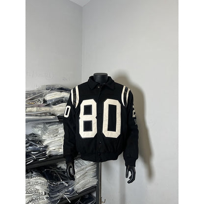 Men stitching letter baseball jacket clean fit lapel jacket