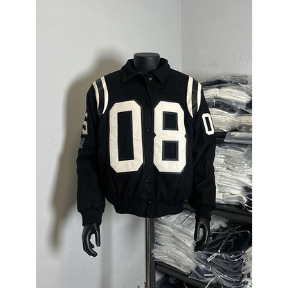 Men stitching letter baseball jacket clean fit lapel jacket