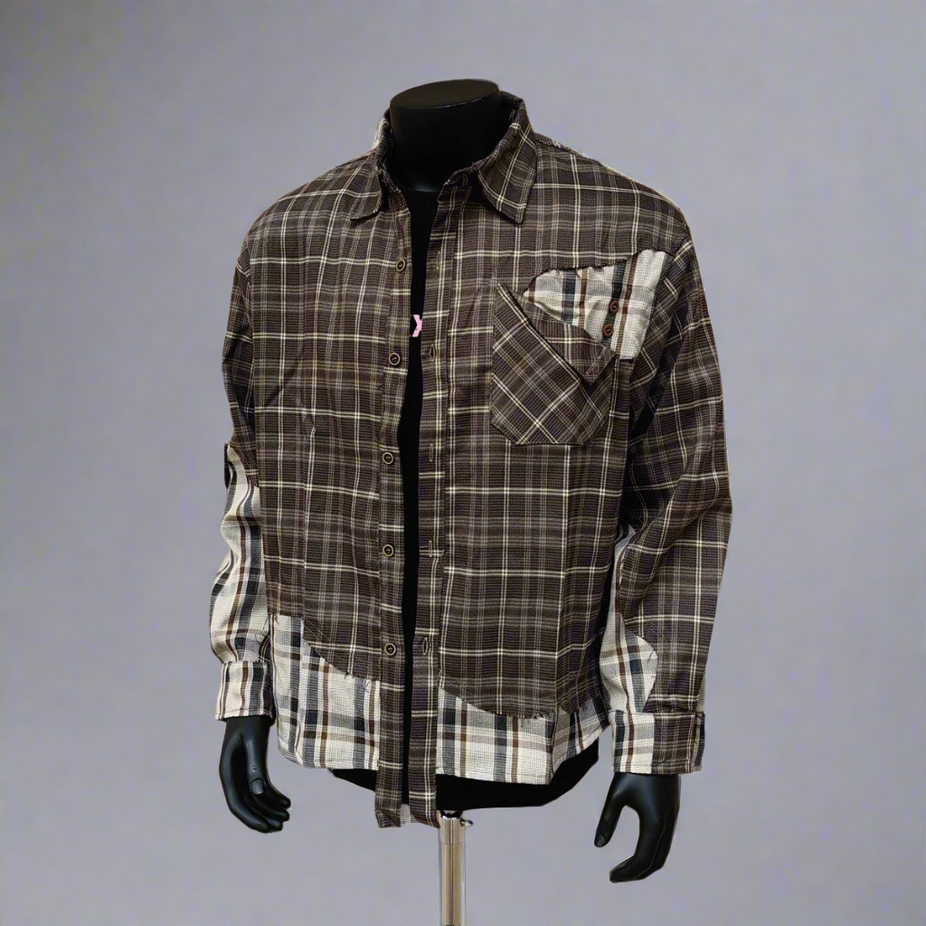 Original irregular plaid stitching clean fit shirt jacket