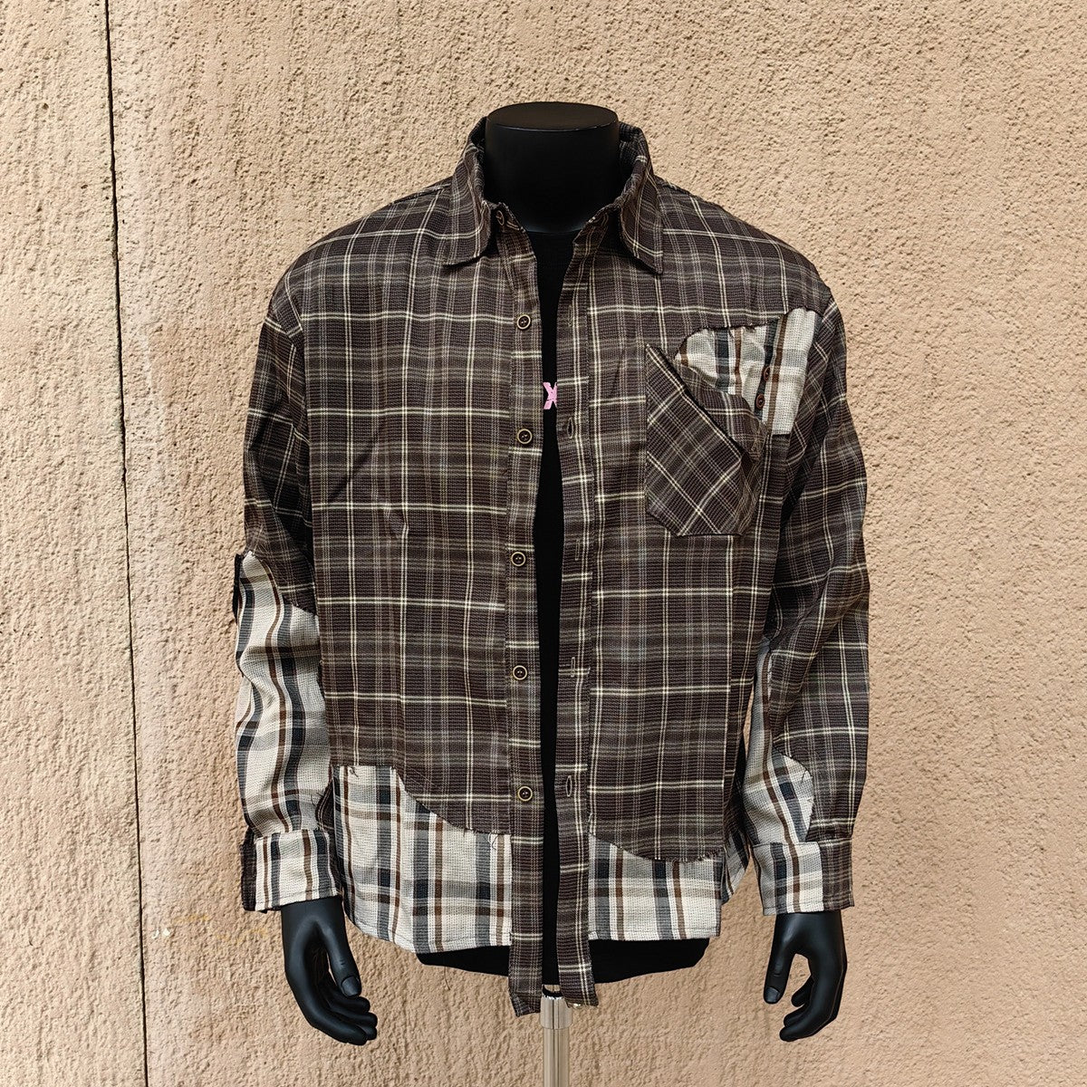 Original irregular plaid stitching clean fit shirt jacket