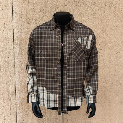 Original irregular plaid stitching clean fit shirt jacket