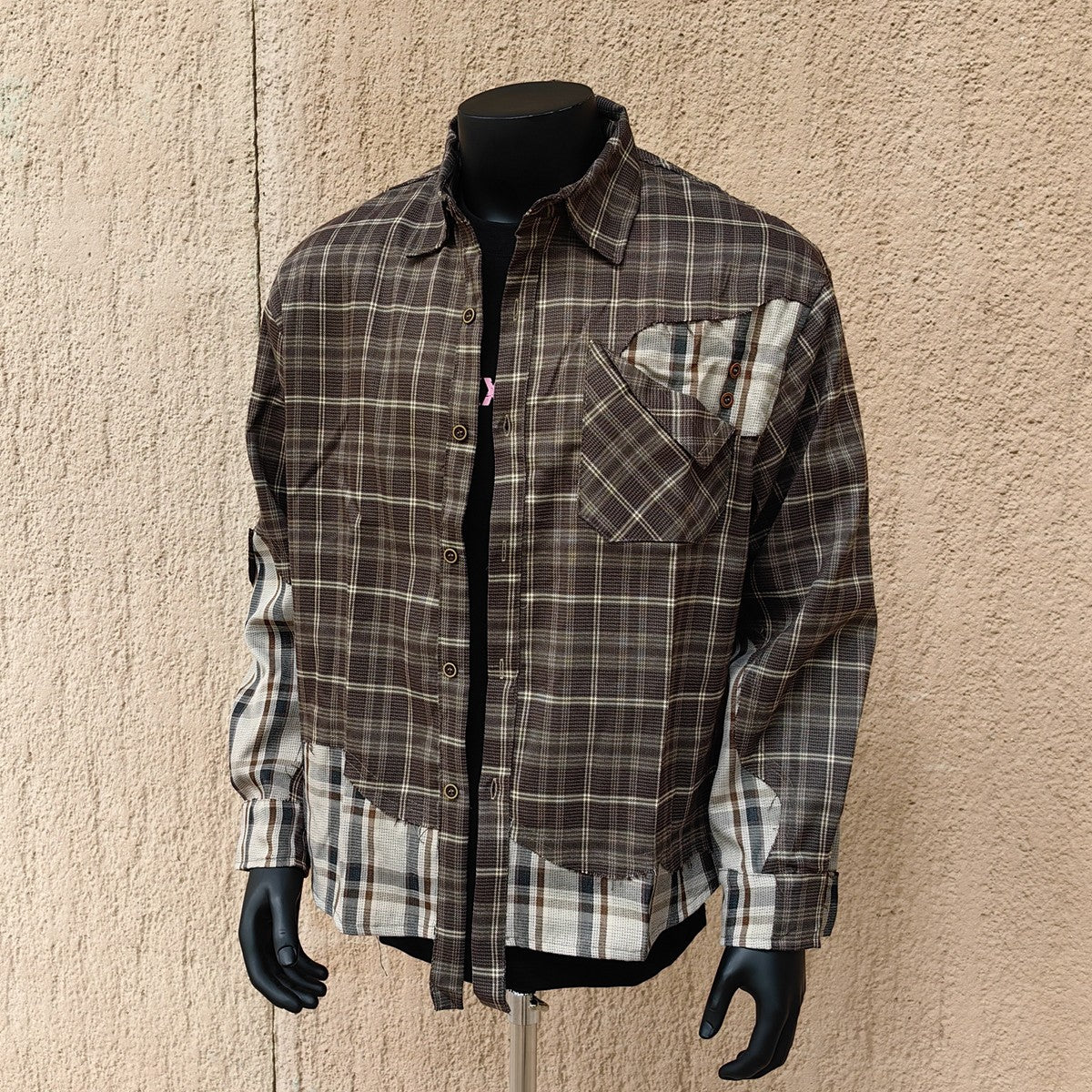 Original irregular plaid stitching clean fit shirt jacket