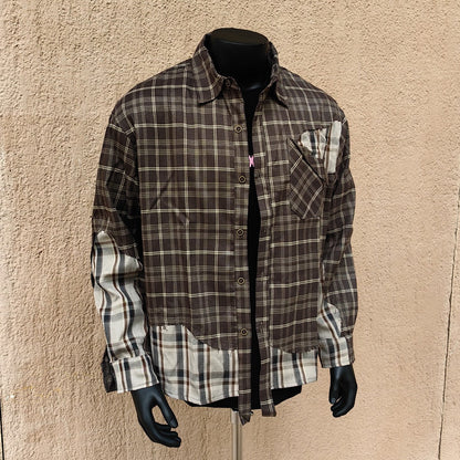 Original irregular plaid stitching clean fit shirt jacket